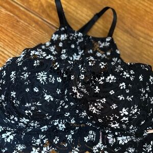 Floral Lace Black and White Bralette